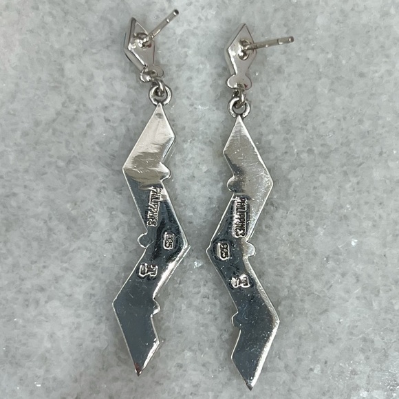 Santa Fe Style Spiny Turquoise Zigzag Sterling Silver BOHO Dangle Post Earrings - Picture 8 of 10